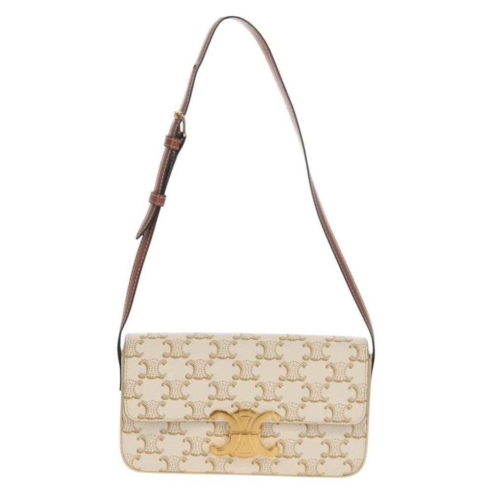 Celine Coated Canvas Triomphe Mini Semi Shoulder Bag Brown